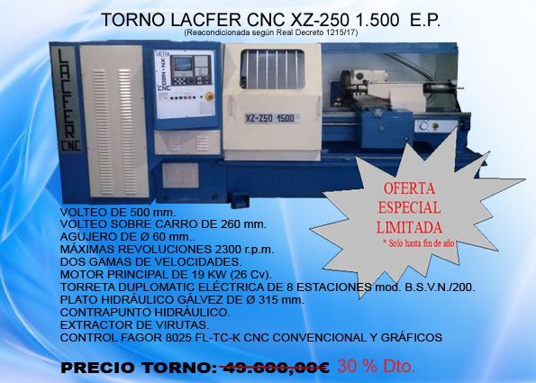 CNC Lathe LACFER CNC XZ-250 1.500 E.P. (reconstruido) 2016