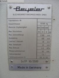 Mechanische Tafelschere BEYELER GMBH SCTP 10/2500 1995-Bild 5